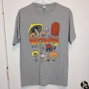 Fruit of the Loom heather grey groovy mushroom graphic t shirt